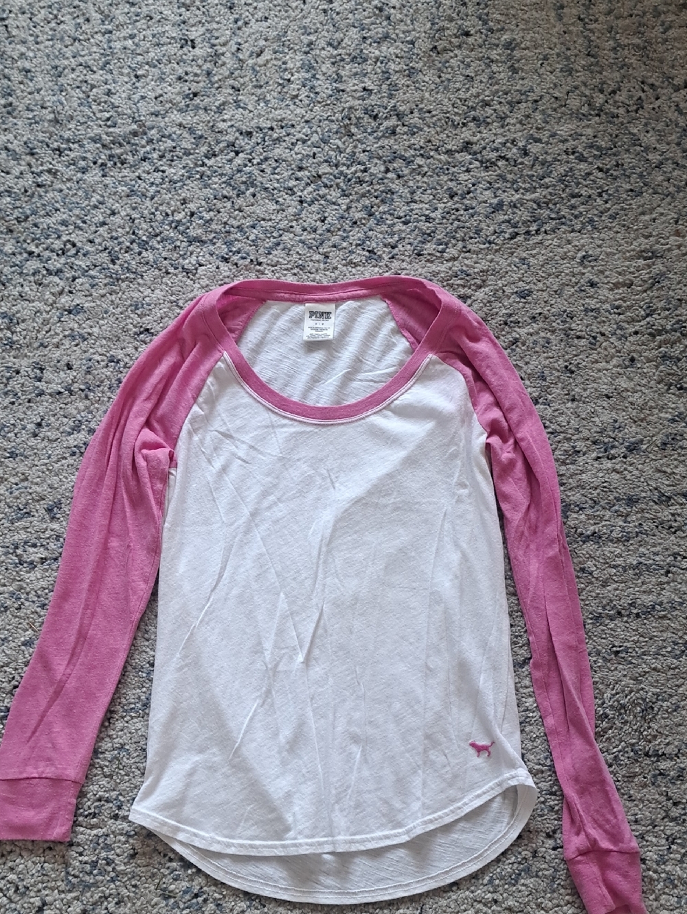 PINK Victoria's Secret White & Pink Long Sleeve Raglan Tee